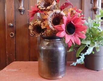 Antique Crock - Stoneware Crock - Brown Glazed Crock - Farmhouse Kitchen Decor