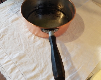 Vintage Copper Pot - Copper Pan - Copper Saucepan - Lined Copper Pan - Wood Handle - Gift for Chef