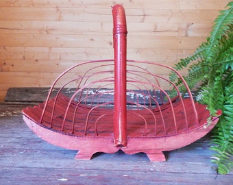 Vintage Basket - Red Bamboo Basket - Gathering Basket