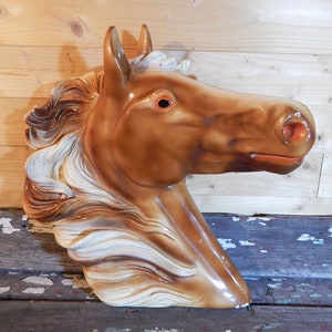 Vintage Chalkware Horse - Large Horse Head Wall Plaque - Equestrian Decor - Gift for the Horse Lovers
