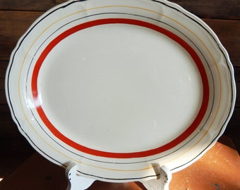 Vintage Serving Platter - Grindley England - Creampetal - Red and Black