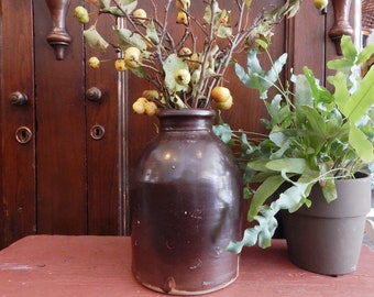 Antique Crock - Stoneware Crock - Brown Glazed Crock - Farmhouse Kitchen Decor