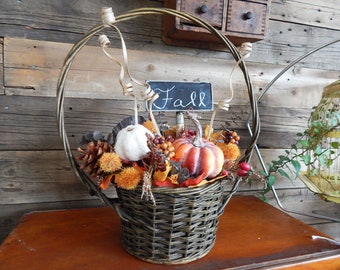 Antique Flower Basket - Antique Funeral Basket with Fall Florals