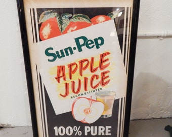 Apple Juice Poster - Vintage - 1950s - Cardboard Restaurant Sign