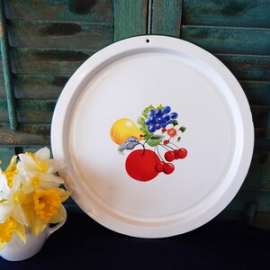 Vintage Enamel Tray - Enamelware Serving Tray - 1950s - Fruit and Flower Design