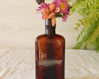 Vintage Amber Bottle - Pharmaceutical Bottle - Brown Glass Bottle - Antique Medicine Bottle