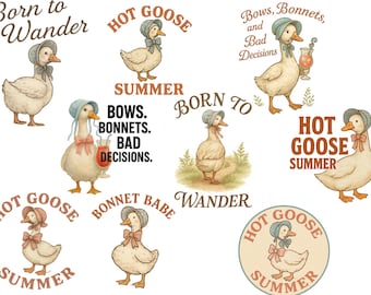 Hot Goose Summer Bundle – Whimsical Bonnet Goose Printable Art Set