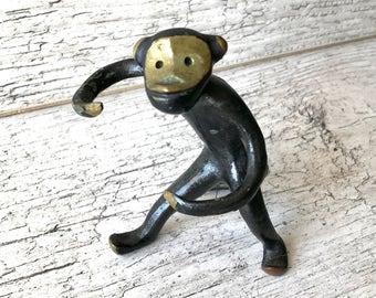 Vintage Bronze Monkey Figurine, Walter Bosse Design, USSR Decor