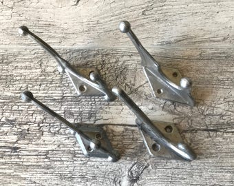 Vintage USSR Metal Coat Hooks, Set of 4