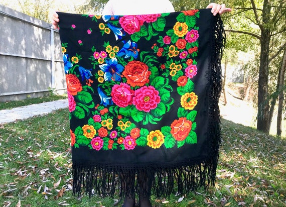 Black scarf Russian shawl Black shawl Ukrainian sh