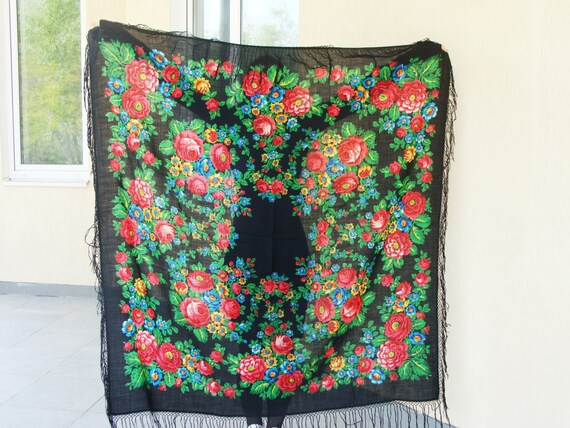 Black scarf Russian shawl Black shawl Ukrainian sh