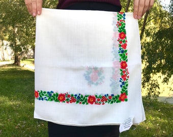 Vintage Oekraïense wollen sjaal: witte sjaal met bloemen, boho-reisomslagdoek