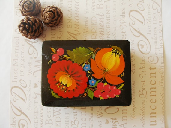 Wooden jewelry box, Ring box, Vintage wooden box, Black Russian Box, Khokhloma , Jewellery boxes, Wooden boxes, Soviet Hand painted box