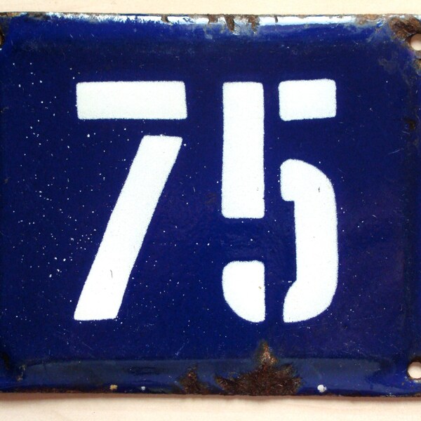 Vintage Soviet Enamel House Number 75/  Metal Plate USSR the 1970s/  Vintage Home number 75/ Address number /  Home decor USSR era.