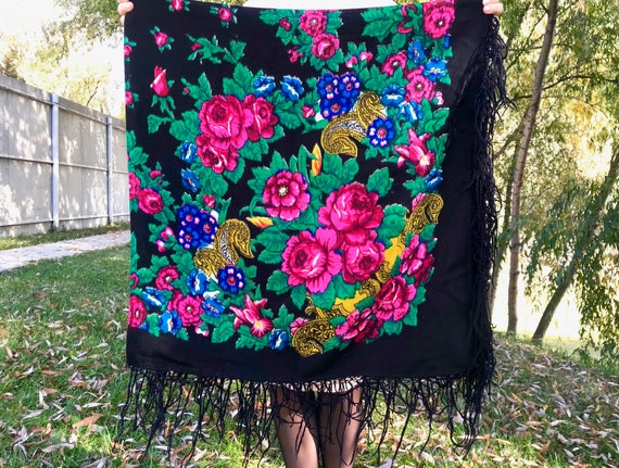 Russian shawl Russian scarf Large shawl Black wool
