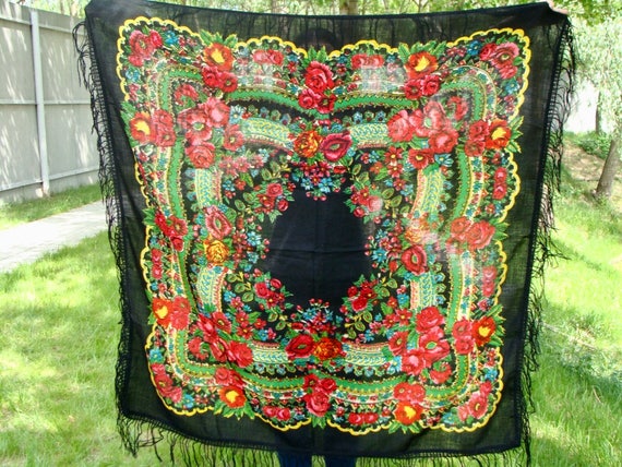 Black shawl Russian shawl Black scarf Ukrainian sh