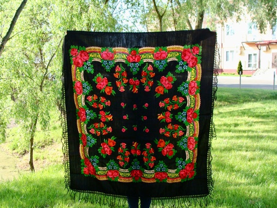 Black shawl Russian shawl Black scarf Ukrainian sh