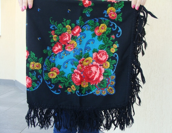 Black shawl Russian shawl Black scarf Ukrainian sh