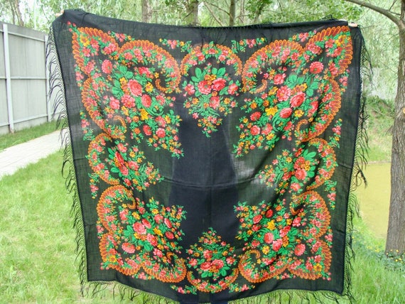 Black shawl Russian shawl Black scarf Ukrainian sh