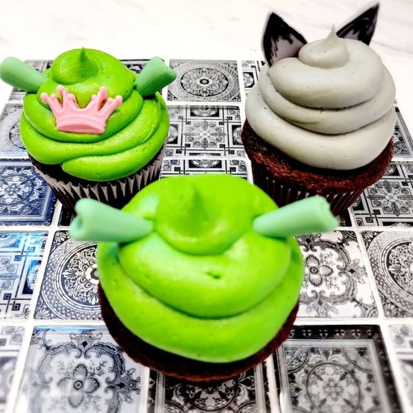 Fondant Cupcake Toppers - Shrek Themed