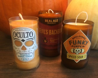 Beer Bottle Candle - Pumpkin Spice Scented - Pumpkin, Halloween, or Day of the Dead themed bottles - Soy Wax