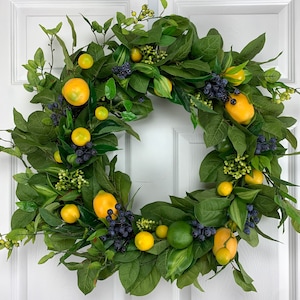20-22&quot; Lemon & Blueberry Wreath for Front Door, Every Day, Year-Round, Spring, Summer
