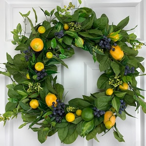 20-22" Lemon & Blueberry Wreath for Front Door, Every Day, Year-Round, Spring, Summer