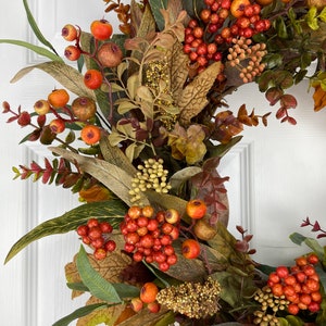 Fall Wreath For Front Door, Fall Foliage and Berries image 3