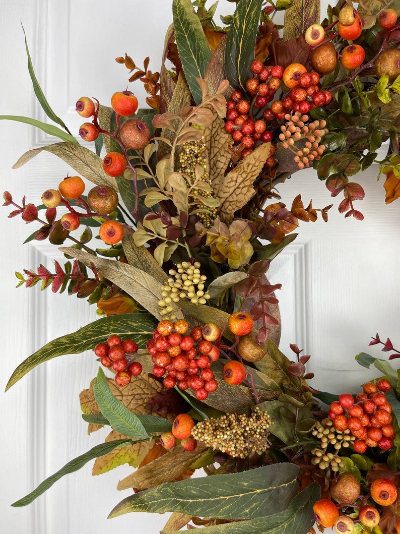 Fall Wreath For Front Door, Fall Foliage and Berries image 3