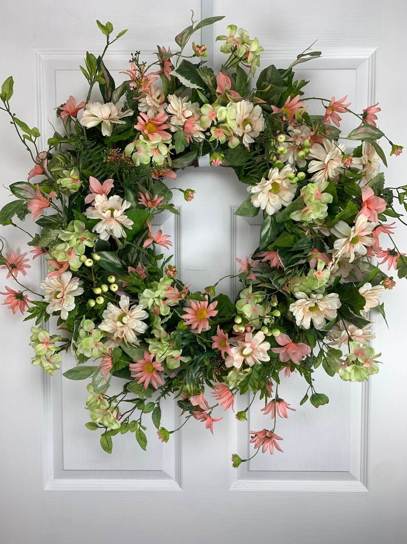 Pink Blush and Light Green Flower Wreath for Front Door Etsy