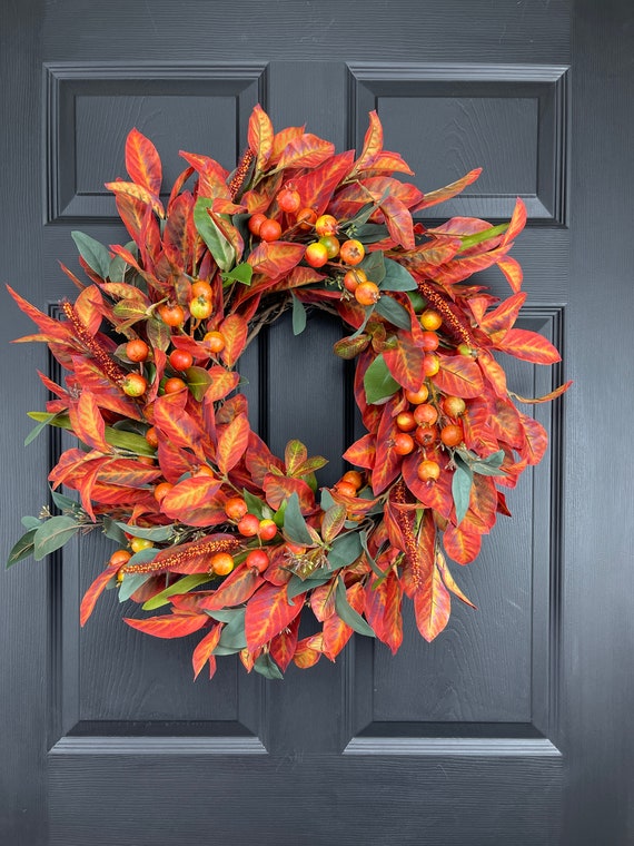 Fall Wreath for Front Door Orange Berry Wreath Orange - Etsy