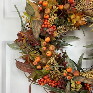 Fall Wreath For Front Door, Fall Foliage and Berries image 5