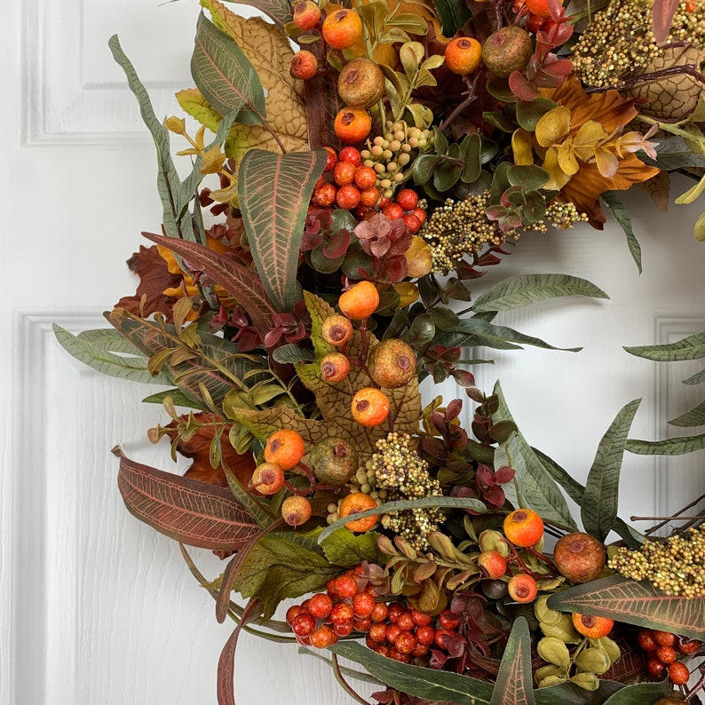 Fall Wreath For Front Door, Fall Foliage and Berries image 5