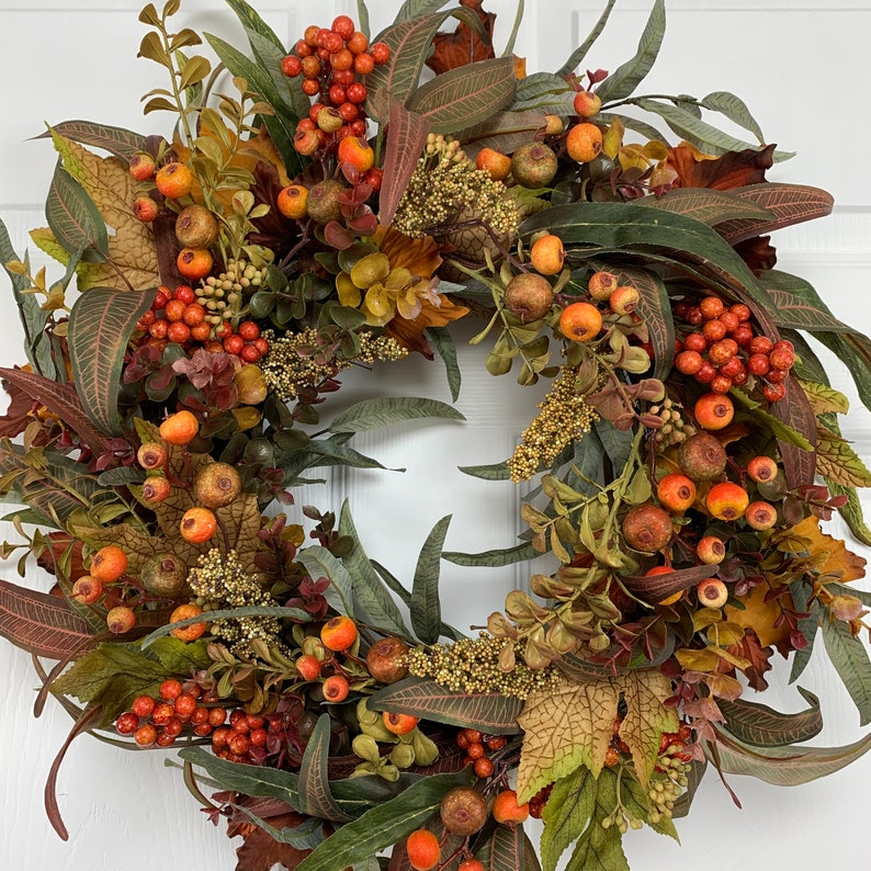 Fall Wreath For Front Door, Fall Foliage and Berries image 2