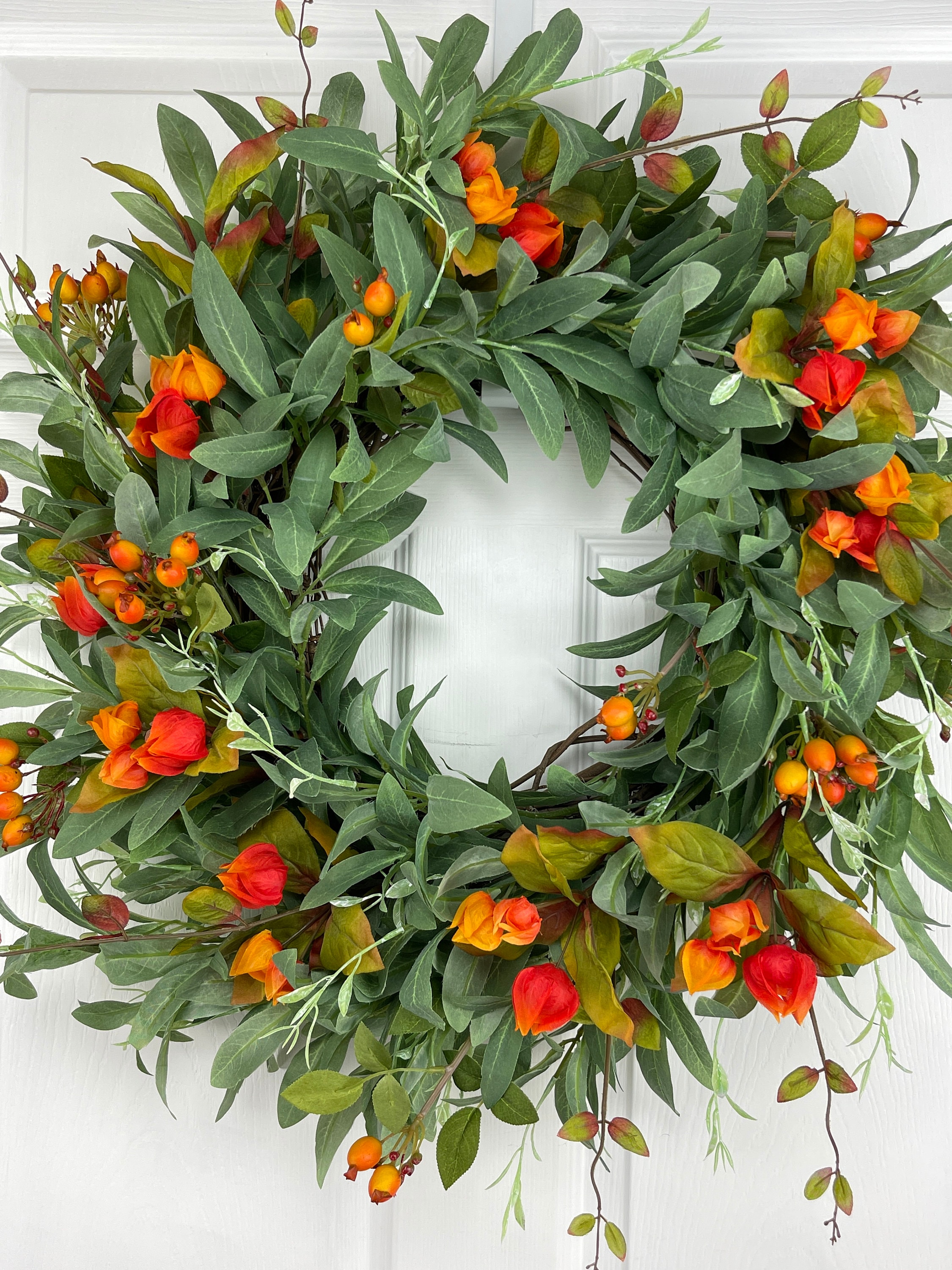 Sage Green Olive and Orange Flowers Wreath for Front Door Etsy