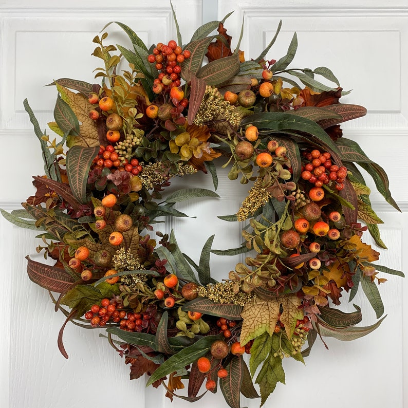 Fall Wreath For Front Door, Fall Foliage and Berries image 1