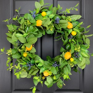 25-26&quot; Lemon & Blueberry Wreath for Front Door, Every Day, Year-Round, Spring, Summer