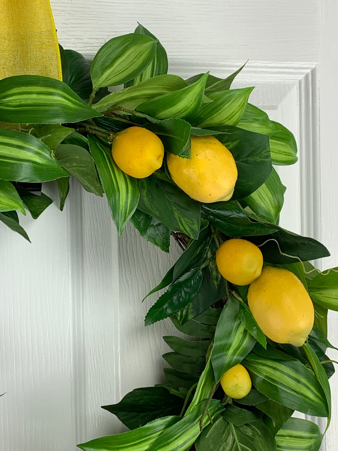 Spring Wreath for Front Door, Lemon Wreath With Yellow Ribbon - Etsy