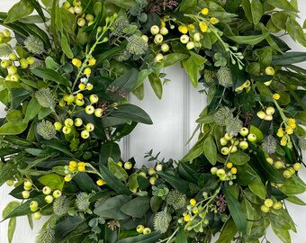 Greenery Wreath, Green Foliage and Berries, Year Round Wreath