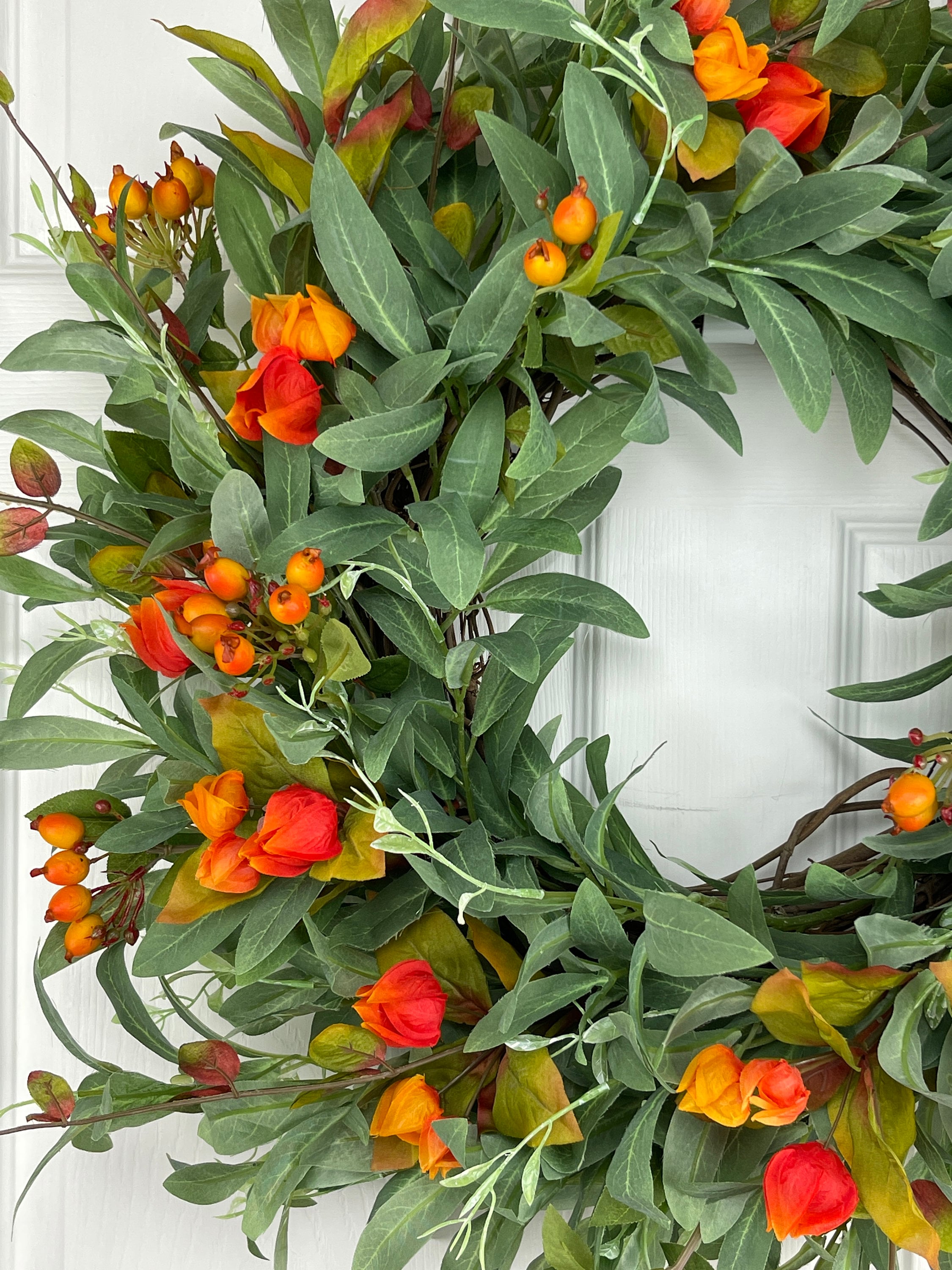 Sage Green Olive and Orange Flowers Wreath for Front Door Etsy