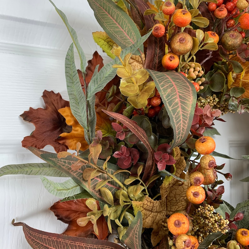 Fall Wreath For Front Door, Fall Foliage and Berries image 7