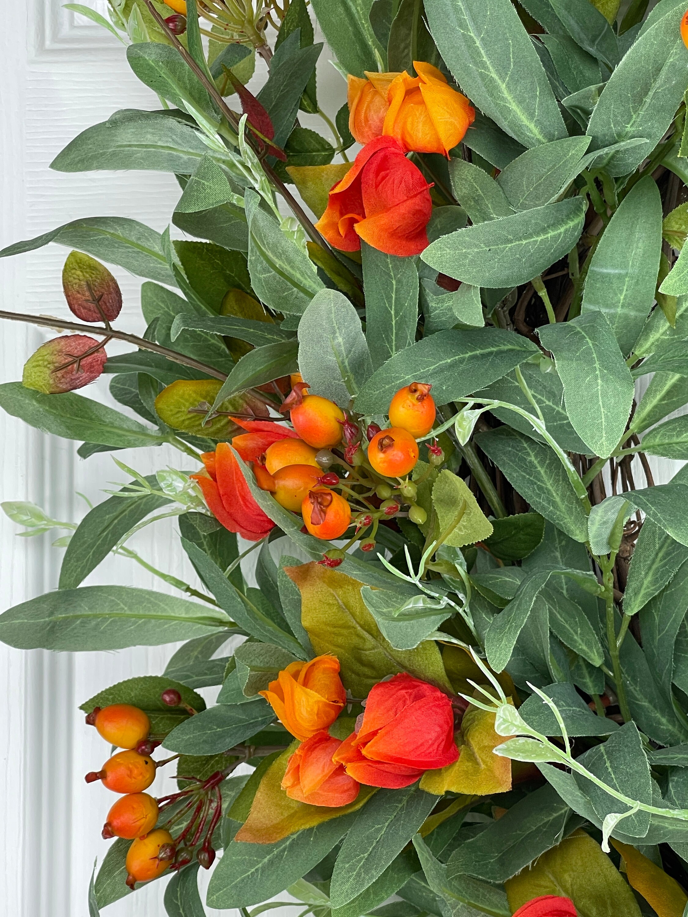 Sage Green Olive and Orange Flowers Wreath for Front Door Etsy