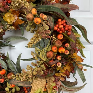 Fall Wreath For Front Door, Fall Foliage and Berries image 6