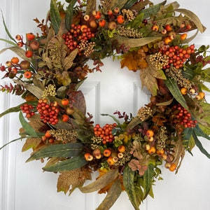 Fall Wreath For Front Door, Fall Foliage and Berries image 8