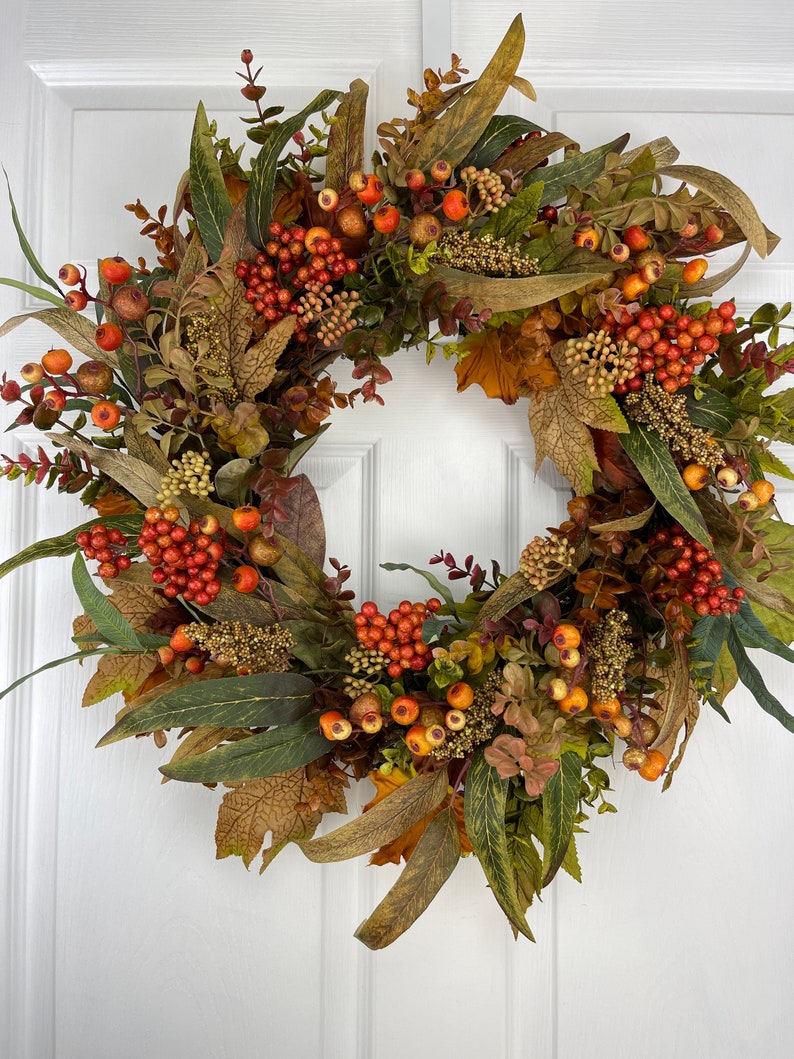 Fall Wreath For Front Door, Fall Foliage and Berries image 8