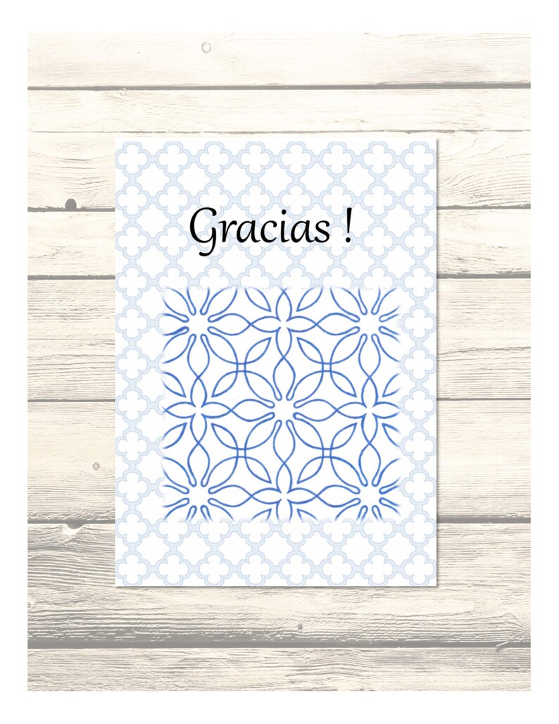 Blue Al-Andalus Wedding Thank You Cards in Spanish Customizable Printable Digital Download
