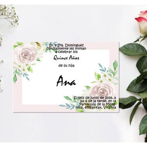 White flower frame-Quince, Sweet Sixteen Invitation in Spanish