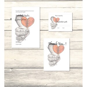Set of &quot;Give You My Heart&quot; Wedding Invitation, RSVP & Thank You Cards Customizable - Printable Digital Download