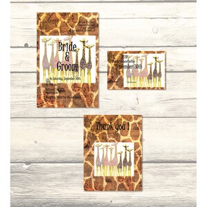 Set di inviti di nozze con giraffe dal design africano, RSVP e biglietti di ringraziamento personalizzabili - Download digitale stampabile