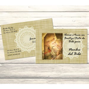 Jesus Kiss doopsel/baby shower uitnodigingskaart aanpasbaar in het Spaans-afdrukbare digitale download